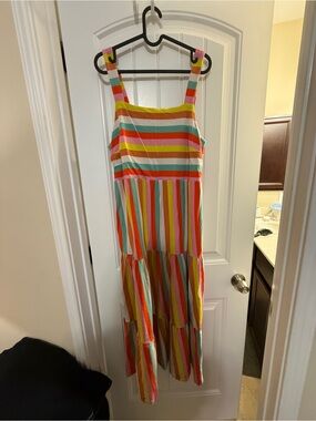 J. Crew Teal, Pink and Orange Striped Sundress